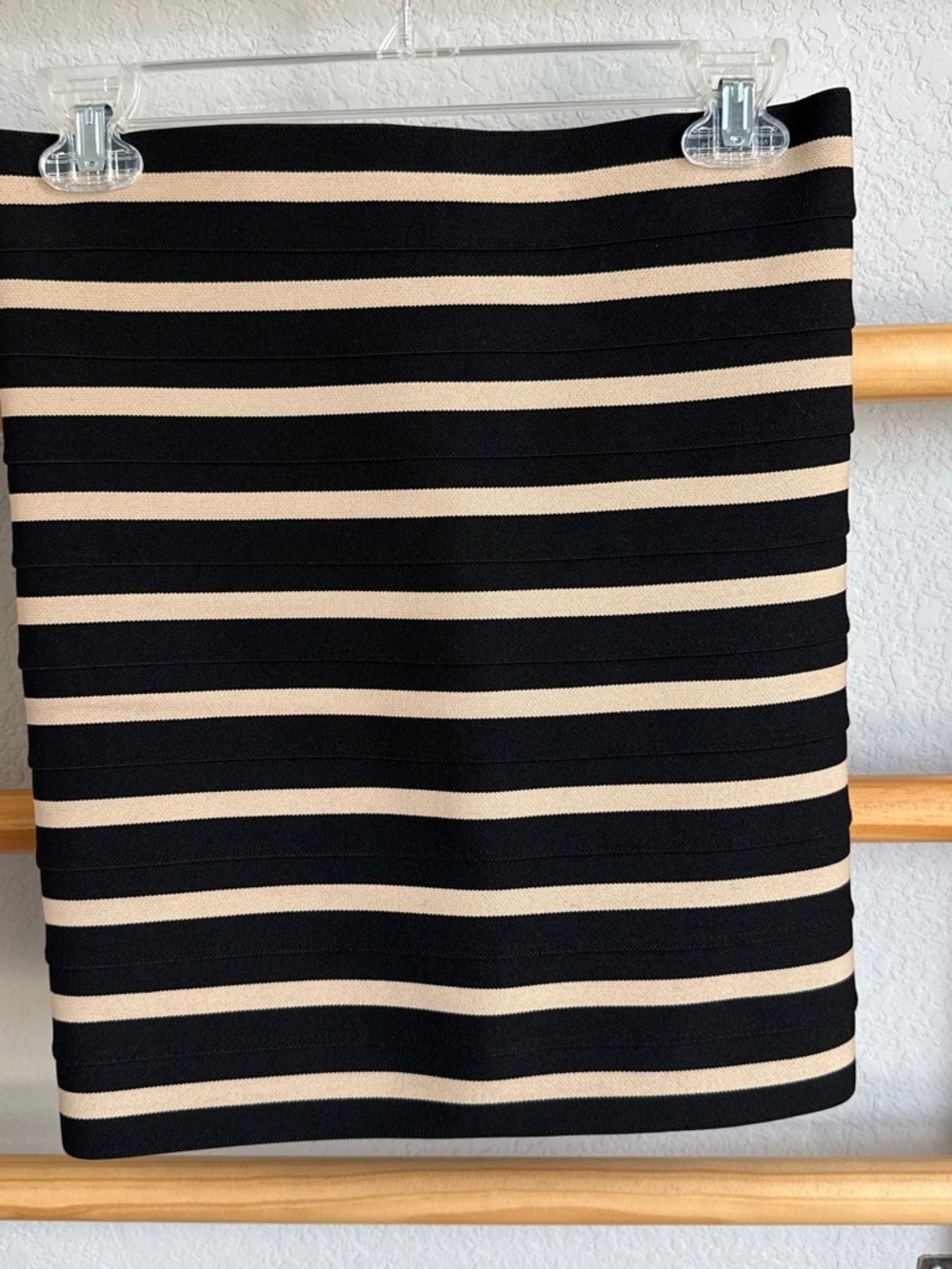 Women's Black and Beige Striped Bandage Skirt